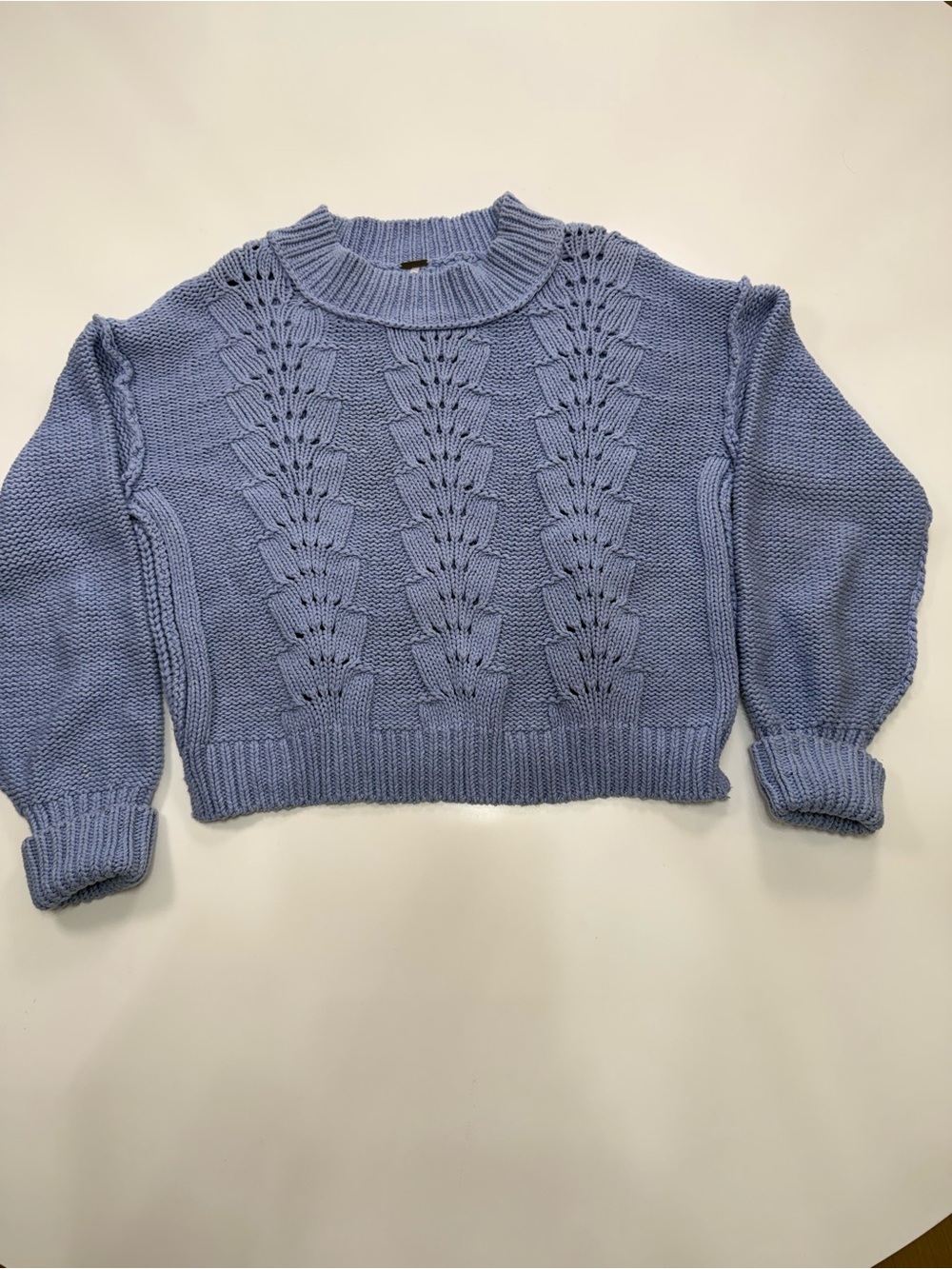 Free People Lavender Blue Cropped Crew Sweater - Picture 2 of 7
